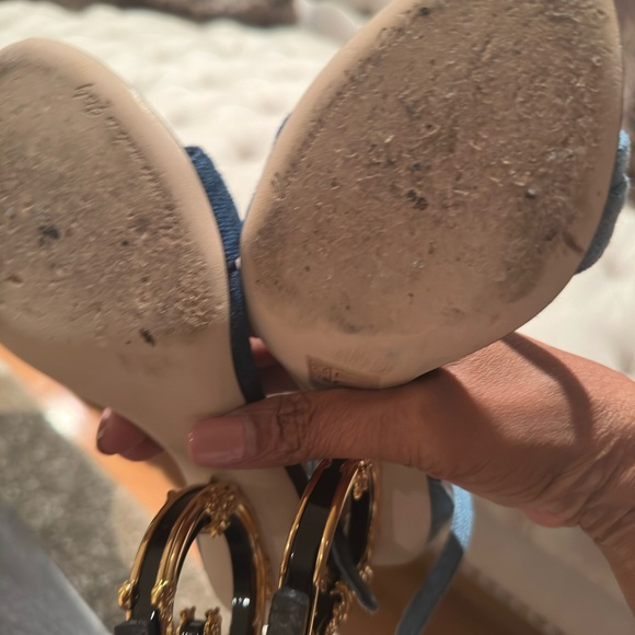 Dolce & Gabbana Patchwork denim sandals with baroque DG heel - Picture 9 of 9